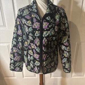 Quilted Fans Jacket Vintage Womens Sz Medium Zip Grandma Core Y2K Retro